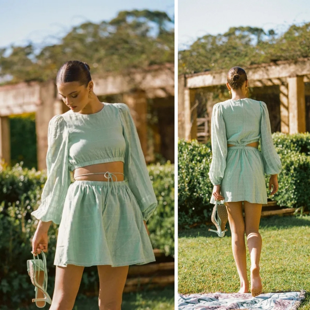 Sabo Skirt Mint Green Long Sleeve Cutout Mini Dress